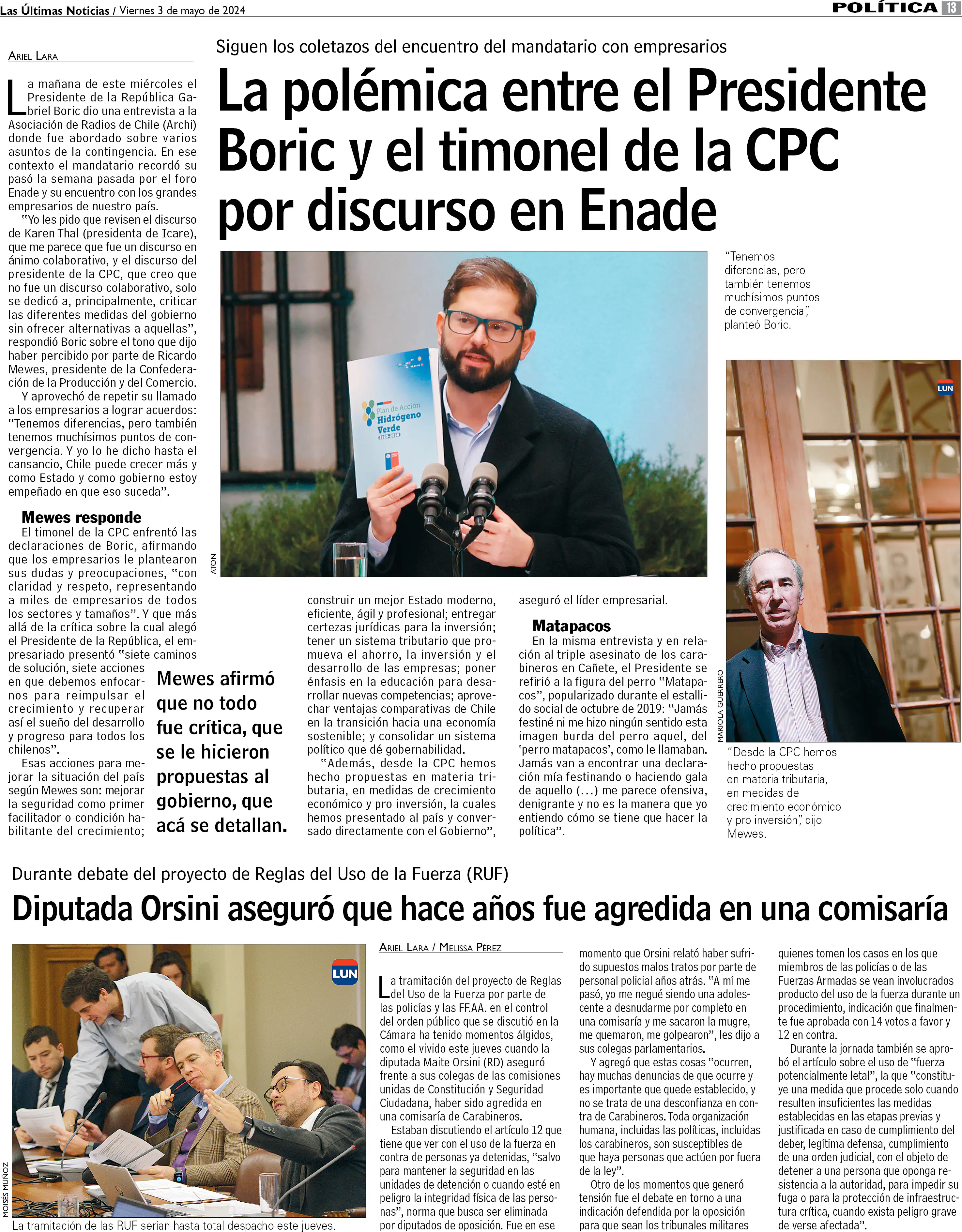 La polémica entre el Presidente Boric y el timonel de la CPC por