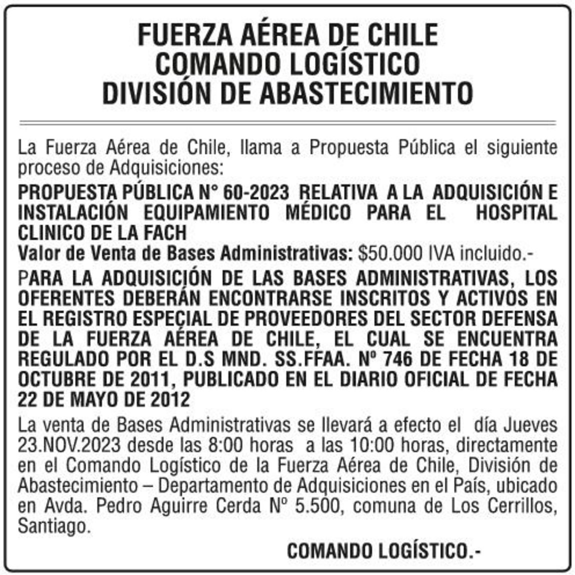 FACH Página 2 Avisos Premium martes 21 de noviembre de 2023