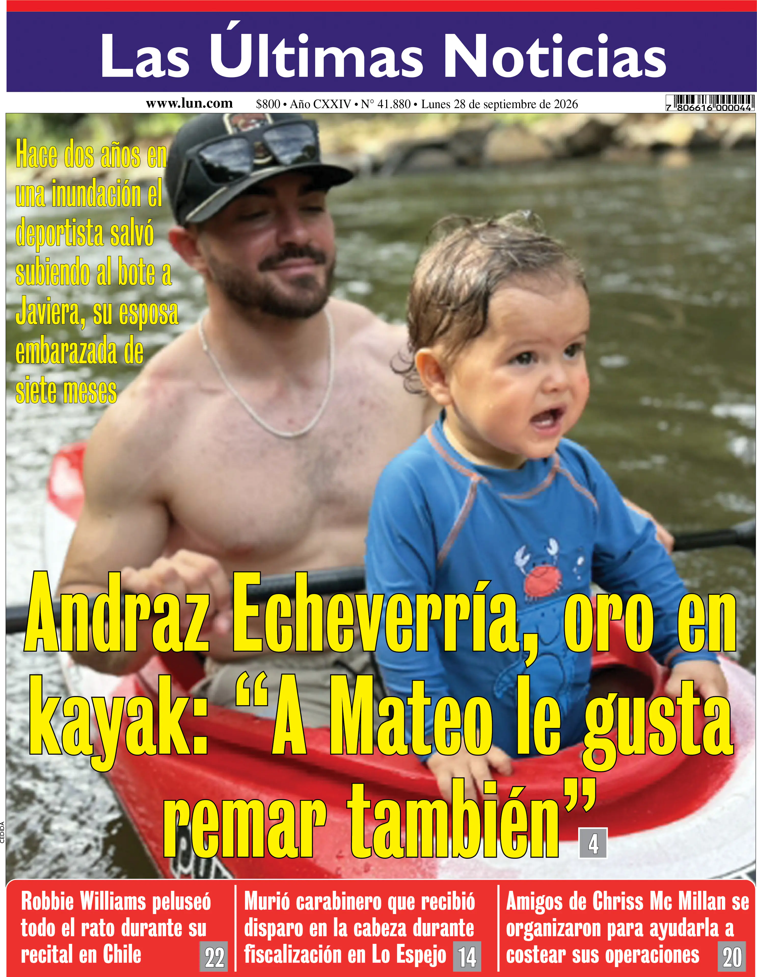 Portada del diario Las Últimas Noticias del 28/09/2026