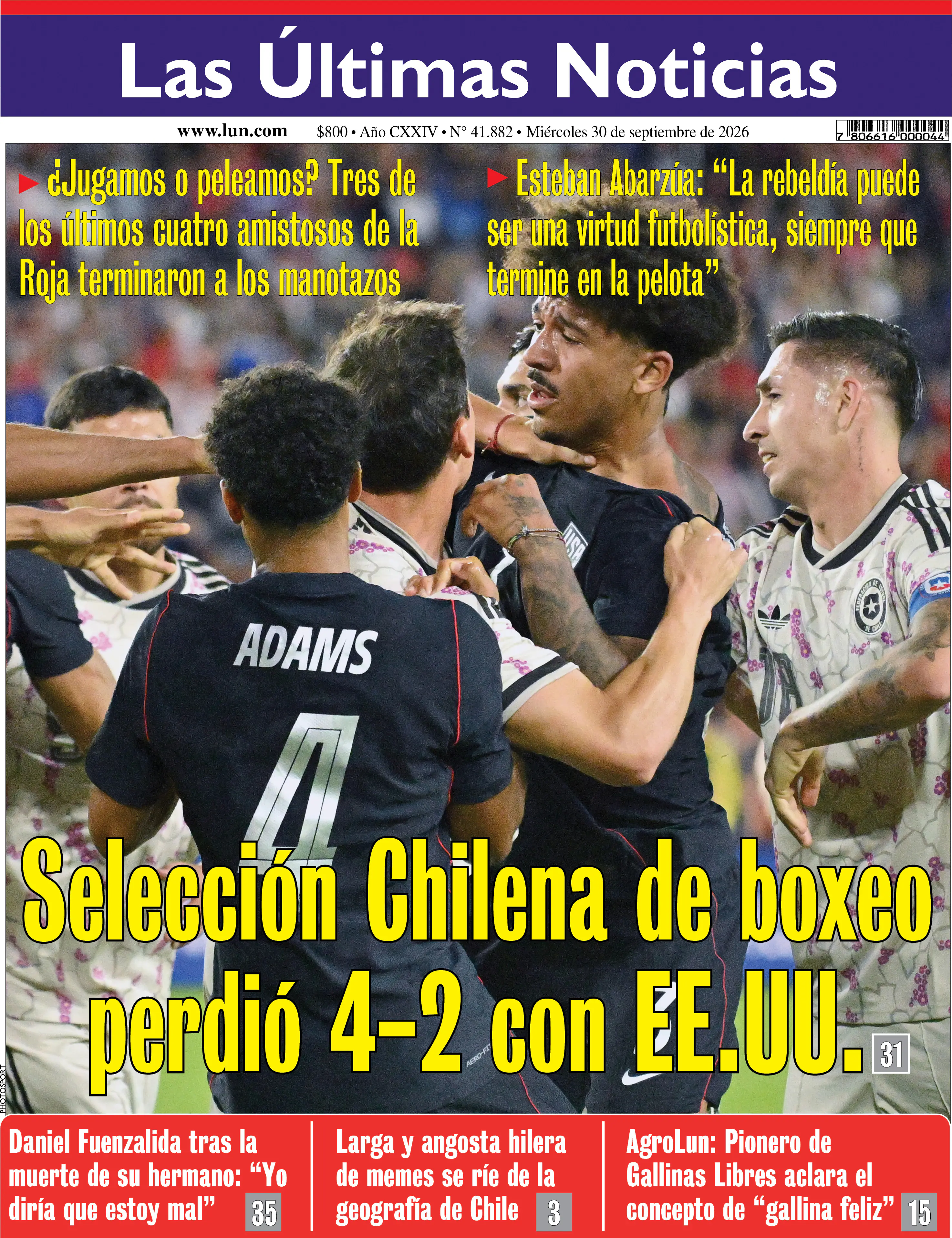 Portada del diario Las Últimas Noticias del 30/09/2026
