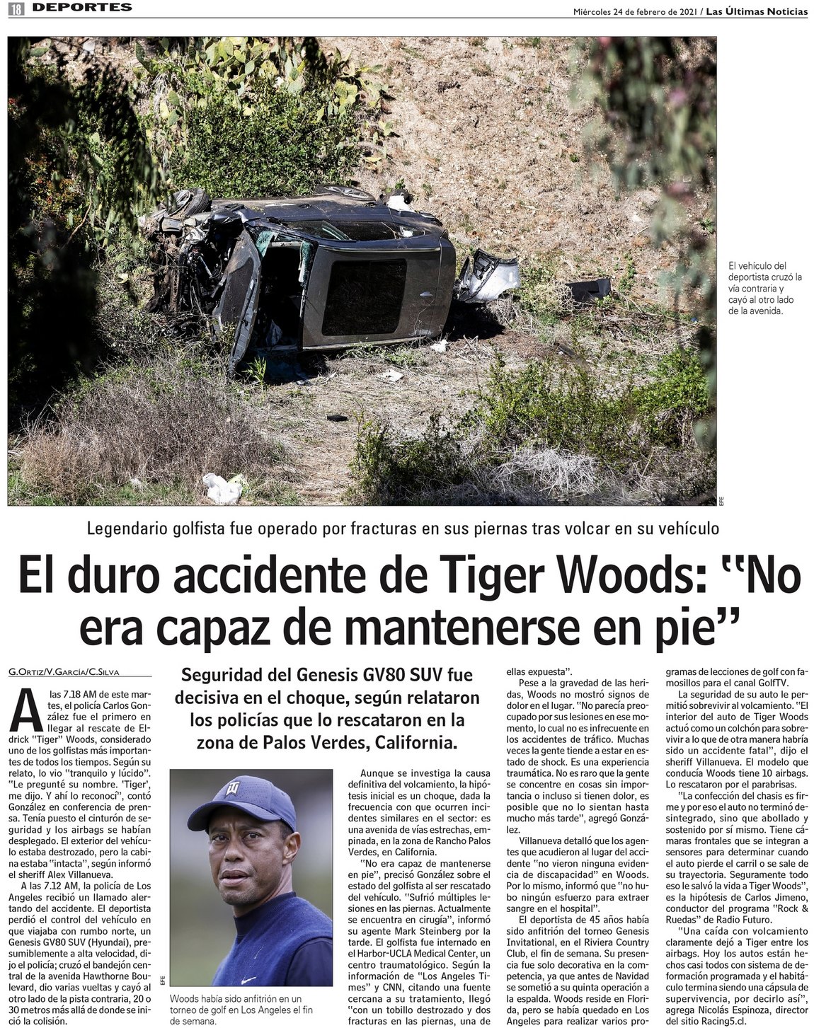 Duro accidente de Tiger Woods: "No podía mantenerse en pie ...