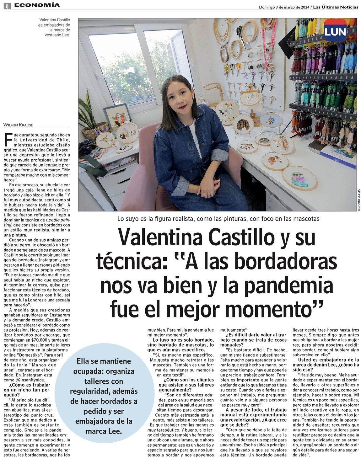 Valentina Castillo y su técnica "A las bordadoras nos va bien y la pandemia fue el mejor