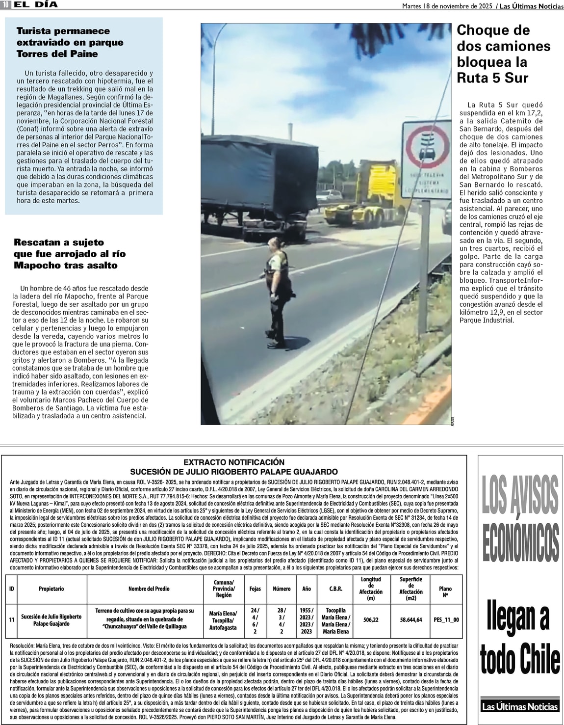 Choque de dos camiones bloquea la Ruta 5 Sur - www.lun.com