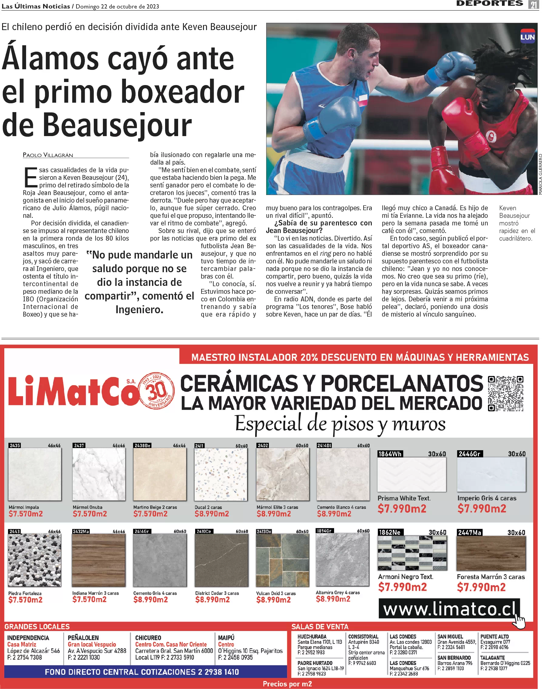 Álamos cayó ante el primo boxeador de Beausejour